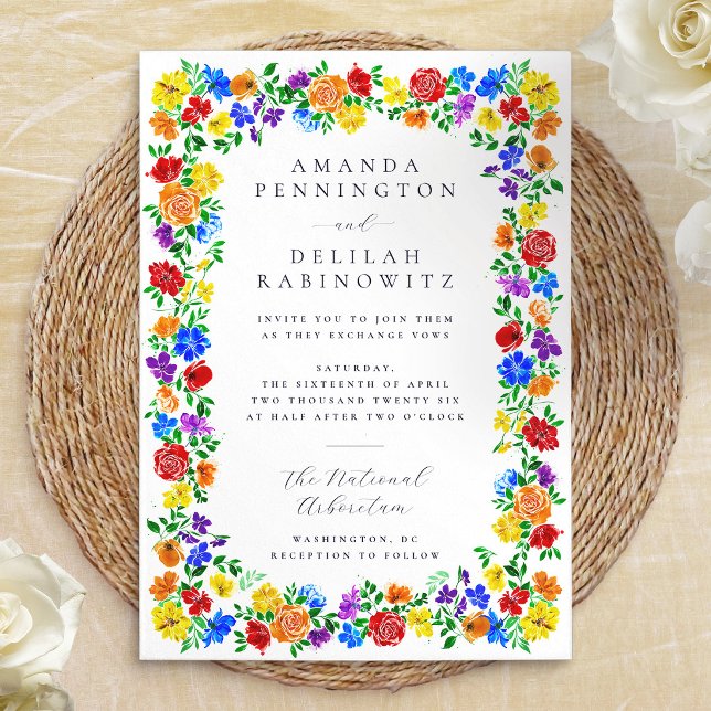 Colourful Spring Rainbow Flowers Gay Pride Wedding Invitation (Colorful Spring Rainbow Flowers Gay Pride Wedding Invitation)
