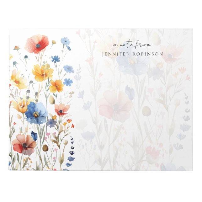 Colourful Spring Summer Wildflowers w/ Name  Notepad (Front)