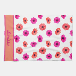 Colourful Spring Tropical Flowers Pattern Name Tea Towel