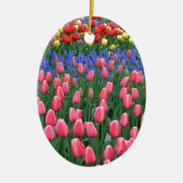 Colourful spring tulip garden ceramic ornament (Front)