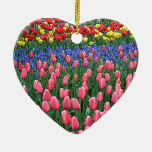 Colourful spring tulip garden ceramic ornament (Front)