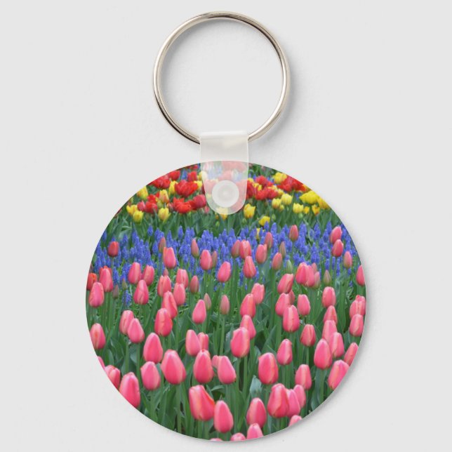 Colourful spring tulip garden key ring (Front)
