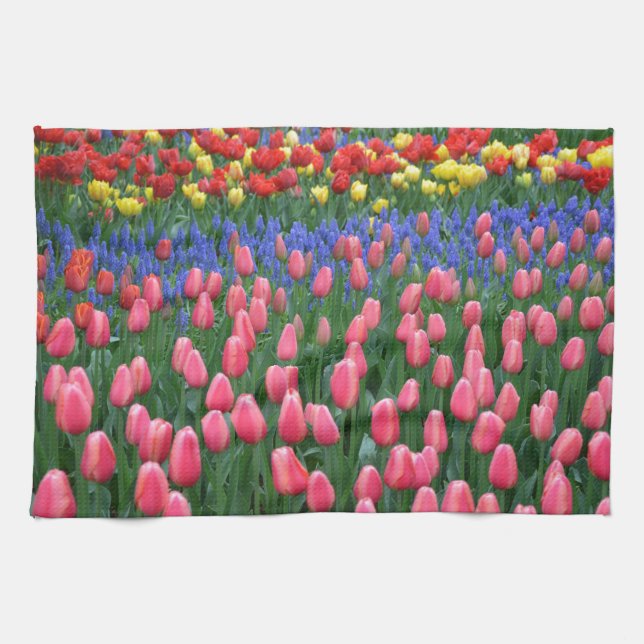 Colourful spring tulip garden tea towel (Horizontal)