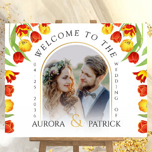 Colourful Spring Tulip Photo Wedding Welcome Sign