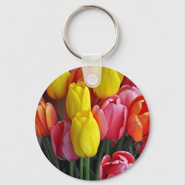 Colourful spring tulips bouquet key ring (Front)