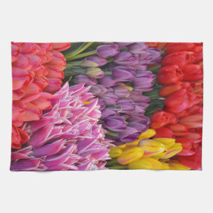 Colourful spring tulips kitchen towel