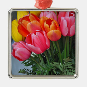 Colourful spring tulips metal ornament