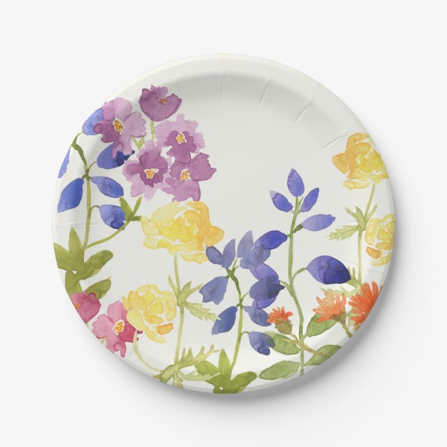 Colourful Spring Watercolour Floral Paper Plate (Front)