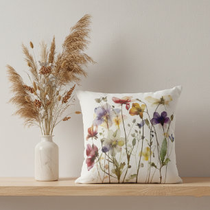 colourful spring wild flowers in water colour  cushion