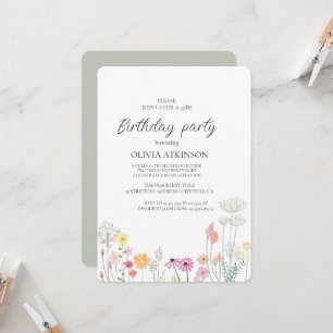 Colourful Spring Wildflower birthday party Invitation