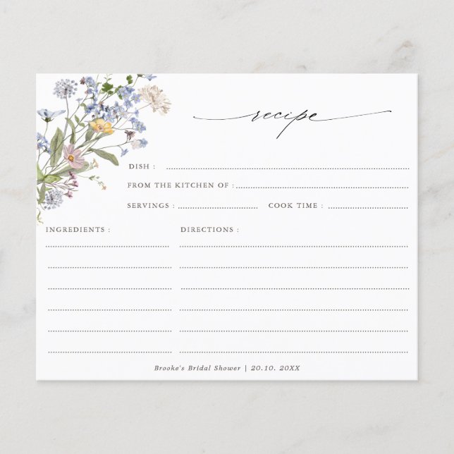 Colourful Spring Wildflower  Bridal Shower Recipe (Front)