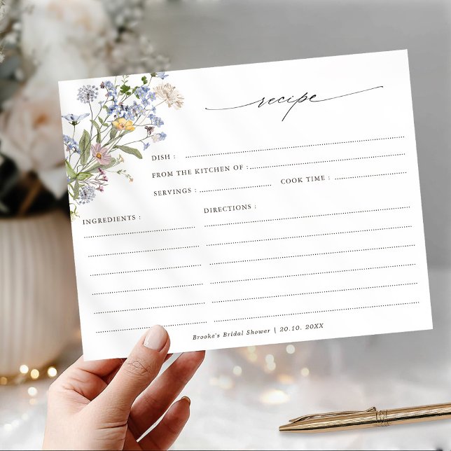 Colourful Spring Wildflower  Bridal Shower Recipe (Colorful Spring Wildflower meadow garden floral  Bridal Shower Recipe card)