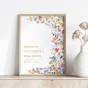 Colourful Spring Wildflower Bridal Shower Welcome Poster