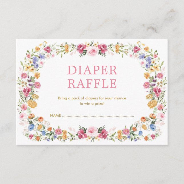 Colourful Spring Wildflower Garden Diaper Raffle Enclosure Card (Front)