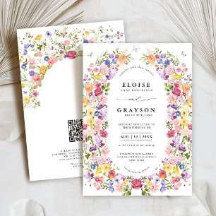 Colourful Spring Wildflower Garden QR Code Wedding Invitation