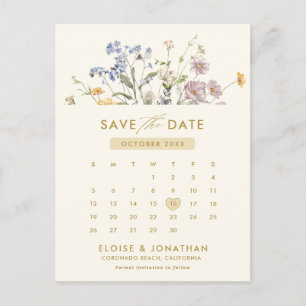  Colourful Spring Wildflower Gold  Save the Date Postcard