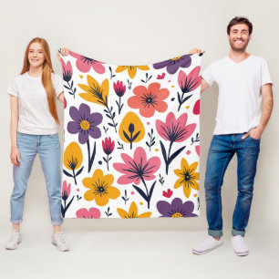 Colourful Spring Wildflower Meadow Botanical Fleece Blanket