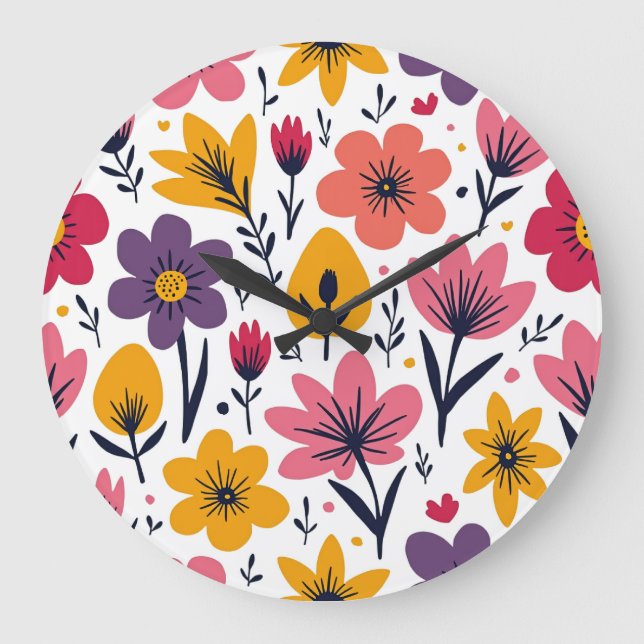 Colourful Spring Wildflower Meadow Botanical Large Clock (Front)