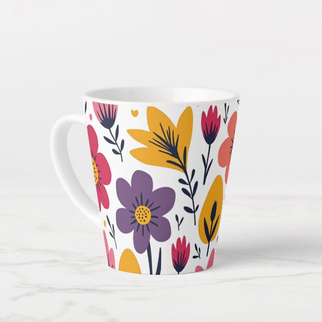 Colourful Spring Wildflower Meadow Botanical Latte Mug (Left Angle)