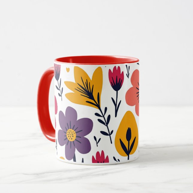 Colourful Spring Wildflower Meadow Botanical Mug (Front Left)