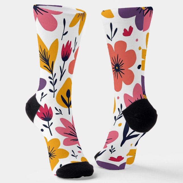 Colourful Spring Wildflower Meadow Botanical Socks (Angled)