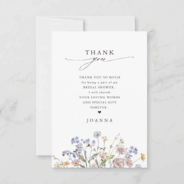 Colourful Spring Wildflower Meadow  Bridal Shower Thank You Card (Front)