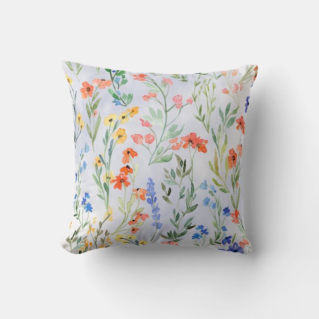 Colourful Spring Wildflower Meadow  Cushion (Front)