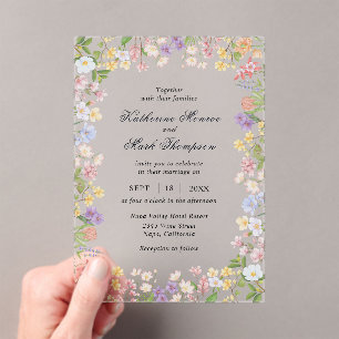 Colourful Spring Wildflower Meadow Garden Acrylic Invitations