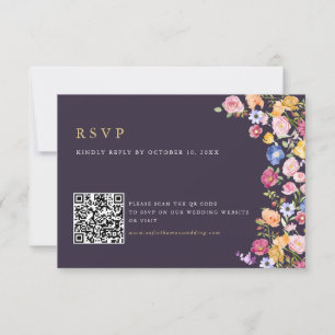 Colourful Spring Wildflower Meadow Garden  QR Code RSVP Card