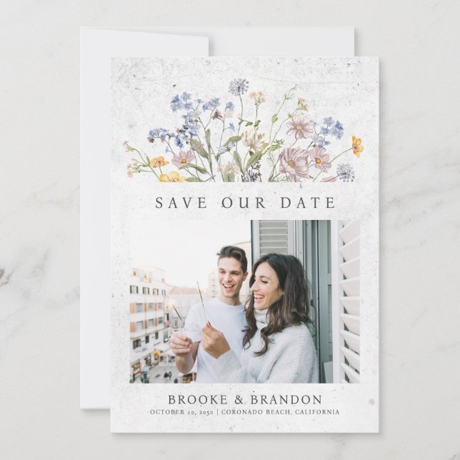 Colourful Spring Wildflower Meadow Garden QR Code  Save The Date (Front)