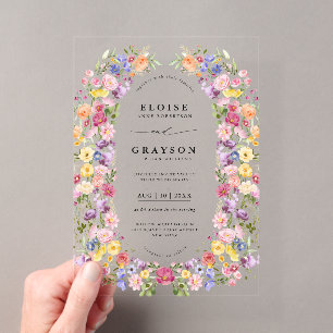 Colourful Spring Wildflower Meadow Garden Wedding Acrylic Invitations