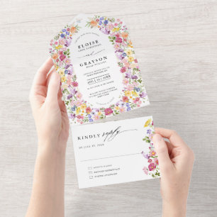 Colourful Spring Wildflower Meadow Garden Wedding  All In One Invitation