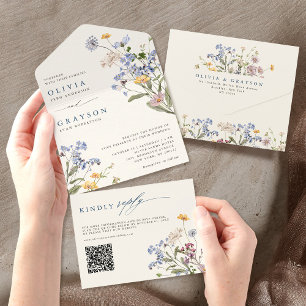 Colourful Spring Wildflower Meadow Garden Wedding  All In One Invitation