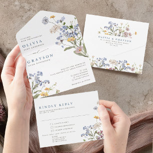 Colourful Spring Wildflower Meadow Garden Wedding  All In One Invitation