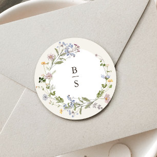 Colourful Spring Wildflower Meadow Garden Wedding  Classic Round Sticker