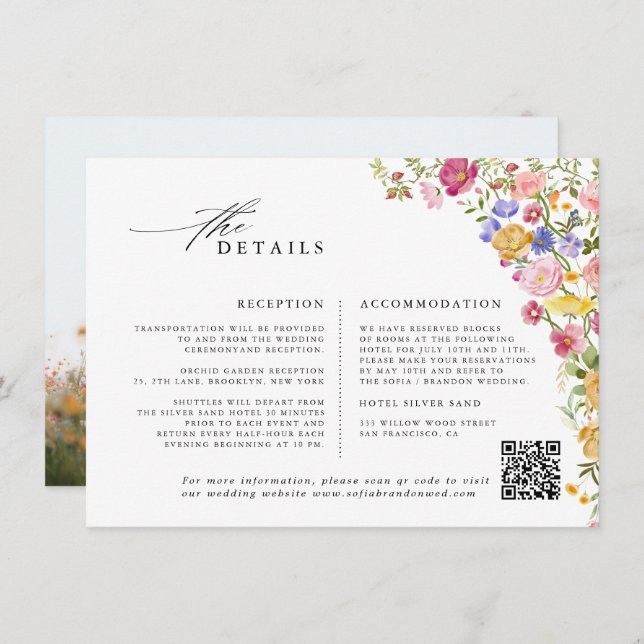 Colourful Spring Wildflower Meadow Garden Wedding Enclosure Card (Front/Back)