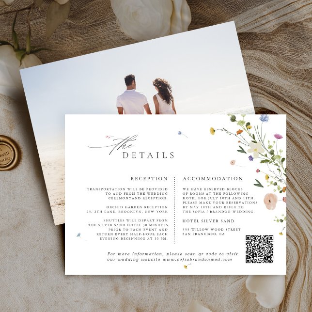 Colourful Spring Wildflower Meadow Garden Wedding  Enclosure Card (Colorful Spring Wildflower Meadow Garden Wedding QR code Enclosure Card)