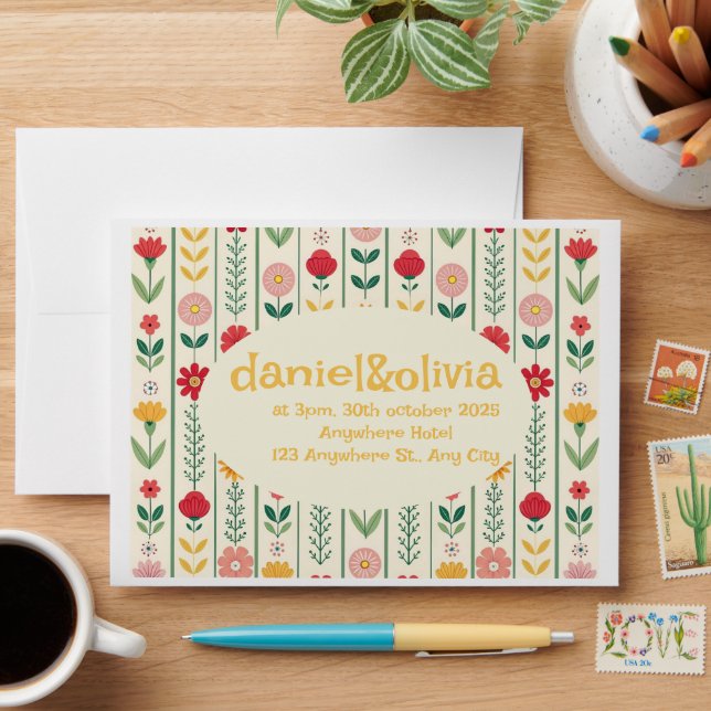 Colourful Spring Wildflower Meadow Garden Wedding Envelope (Desk)