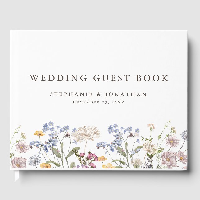 Colourful Spring Wildflower Meadow Garden Wedding  Guest Book (Front)