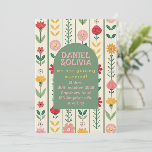 Colourful Spring Wildflower Meadow Garden Wedding Invitation (Standing Front)