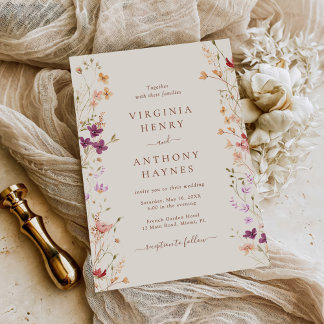 Colourful Spring Wildflower Meadow Garden Wedding  Invitation