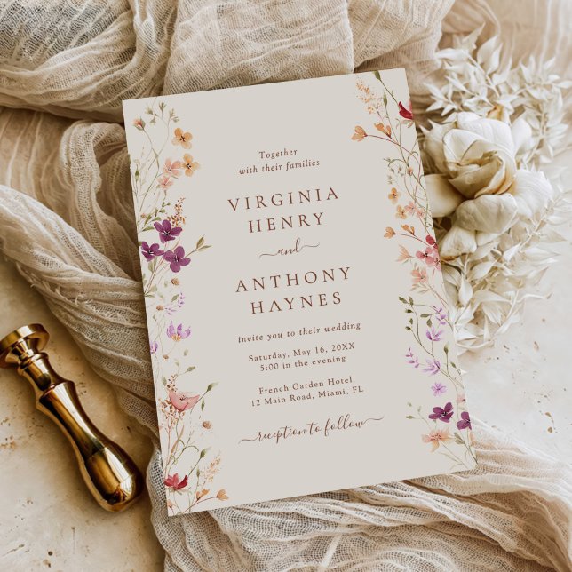 Colourful Spring Wildflower Meadow Garden Wedding  Invitation (Creator Uploaded)