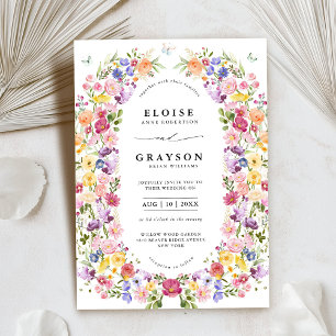Colourful Spring Wildflower Meadow Garden Wedding  Invitation