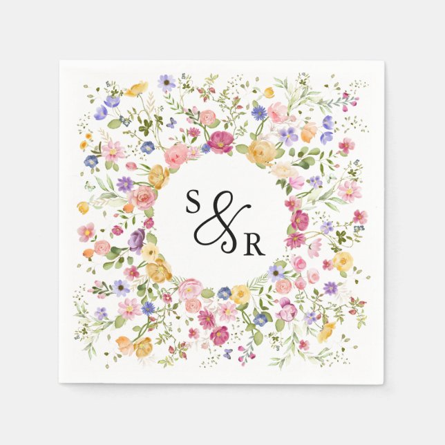 Colourful Spring Wildflower Meadow Garden Wedding  Napkin (Front)