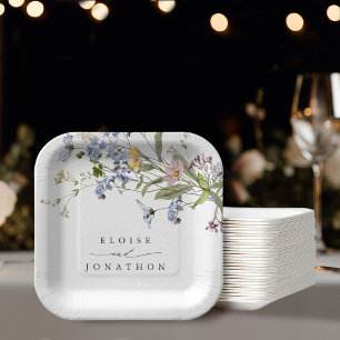 Colourful Spring Wildflower Meadow Garden Wedding Paper Plate