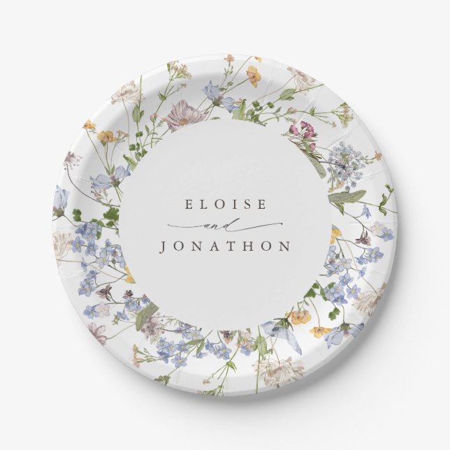 Colourful Spring Wildflower Meadow Garden Wedding Paper Plate (Front)