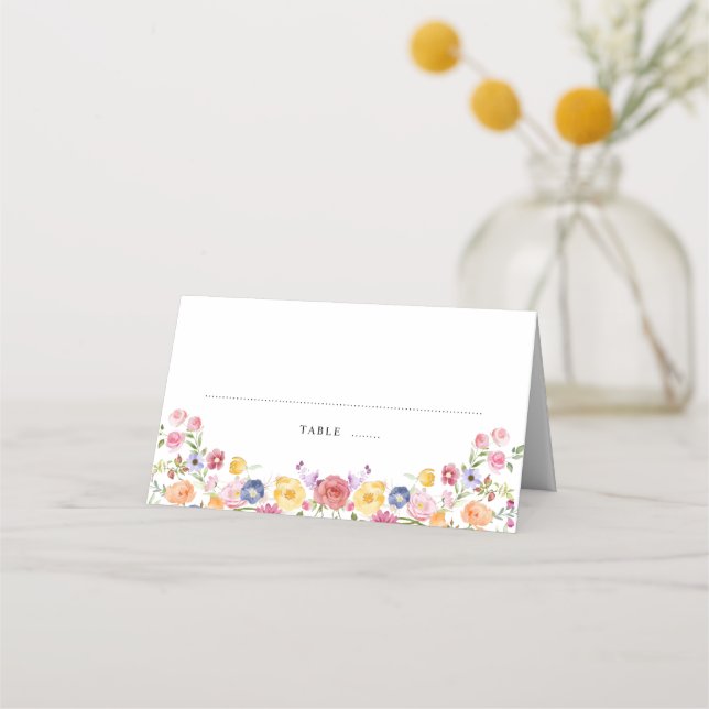 Colourful Spring Wildflower Meadow Garden Wedding  Place Card (Front)