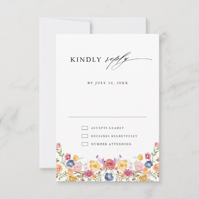 Colourful Spring Wildflower Meadow Garden Wedding  RSVP Card (Front)