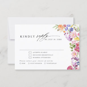 Colourful Spring Wildflower Meadow Garden Wedding  RSVP Card