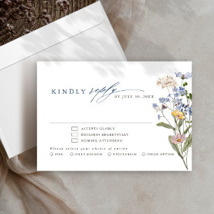 Colourful Spring Wildflower Meadow Garden Wedding  RSVP Card